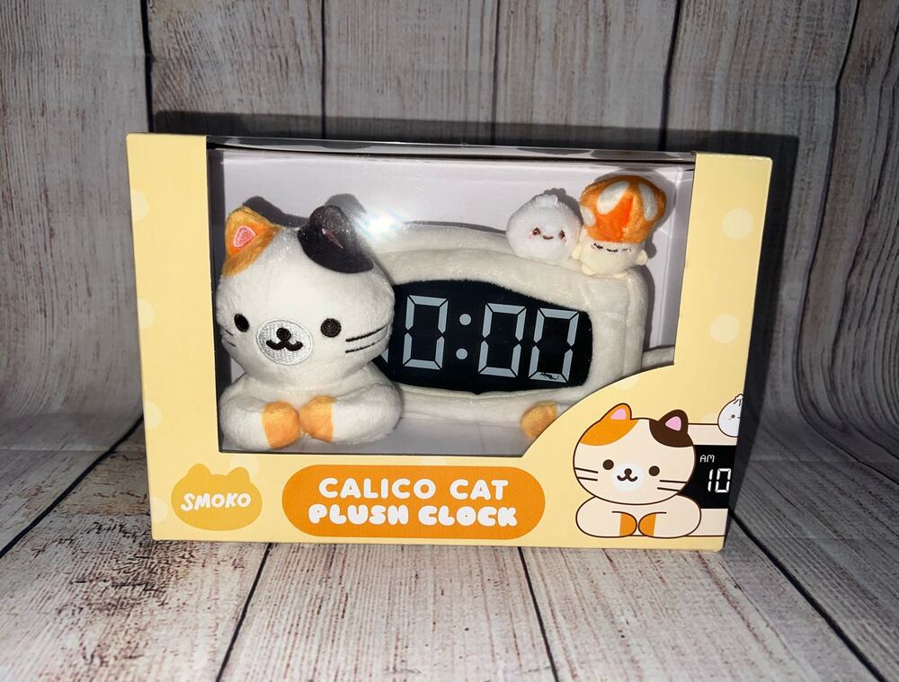 Smoko Calico Cat Mushroom Dumpling Plush Alarm Clock NIB New